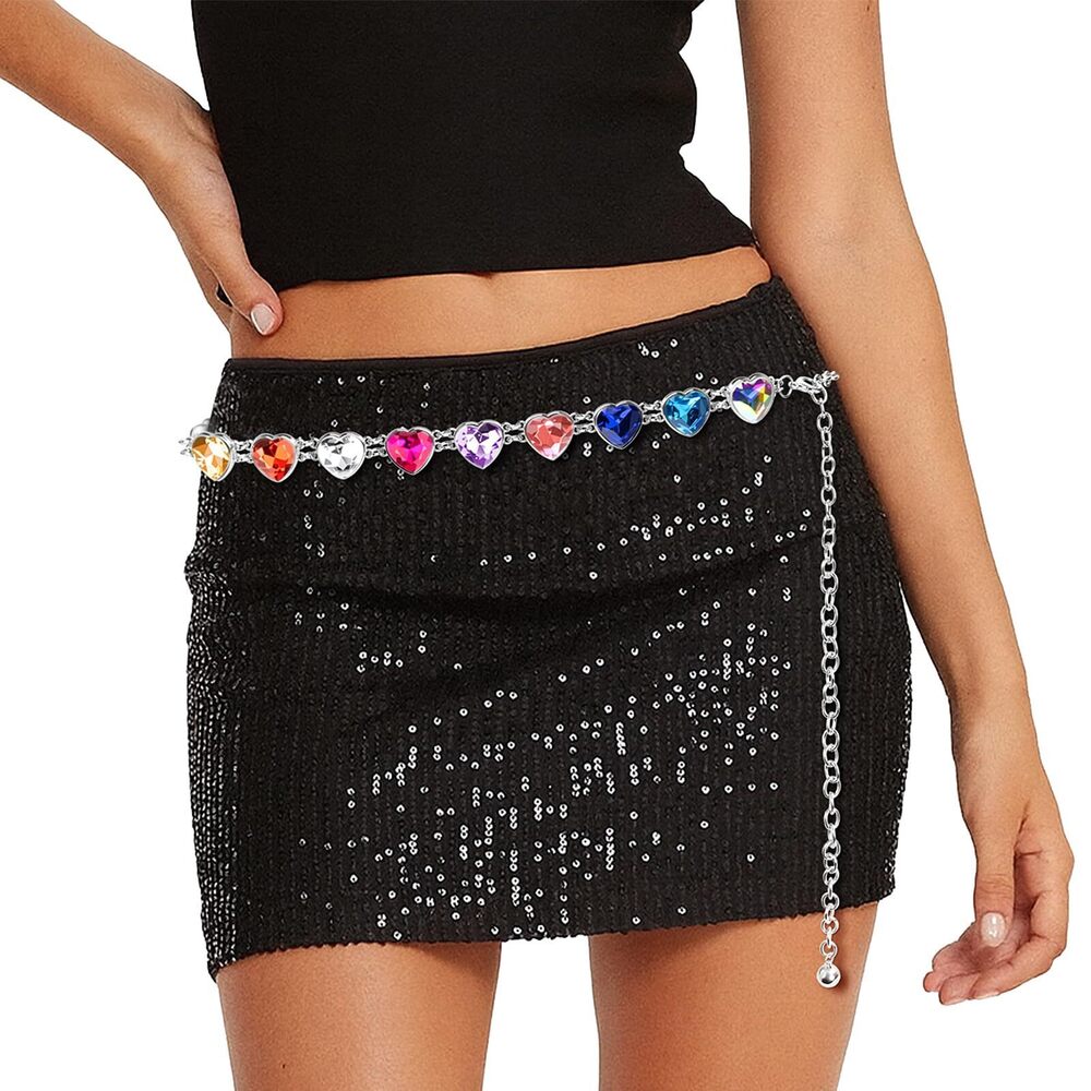 3127 Rainbow Rhinestone Waist Chain Belt For Women – Y2k Festival Chain Belt